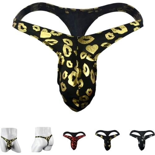Low rise mens sexy underwear gold lips skulls printing man big bird penis pouch U bag thong and s string panties ZJH878