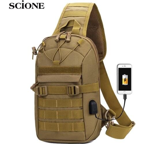 USB Charging Chest Bag Military Tactical Army Shoulder Sling Fishing Camping Hiking Bags Travel Duffle Mochila Outdoor XA873WA
