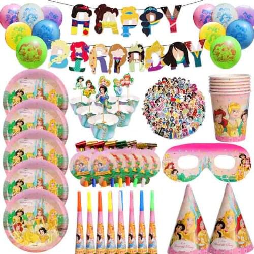 New Disney Princess Theme Girls Birthday Party Decoration Snow White Cinderella Tablecloth Cup Plate Party Baby Shower Supplies