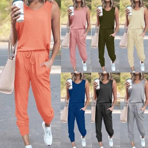 2021 spring new womens loose solid color sleeveless casual all-match suit
