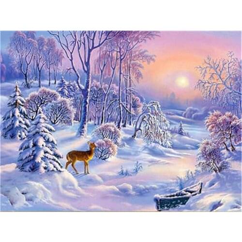 Landscape Winter Snow Scenery Printed Fabric 11CT Cross Stitch Complete Kit DIY Embroidery DMC Threads Handiwork Decor