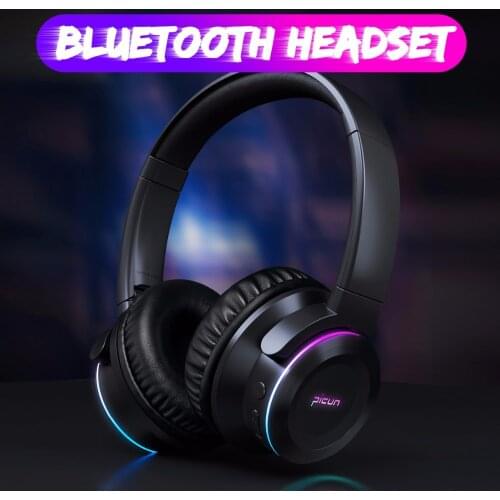 Picun B9 Folding Portable Wireless Bluetooth 5.0 Headphone LED Headset Touch Control earphone With MIC TF Card for mobile phone