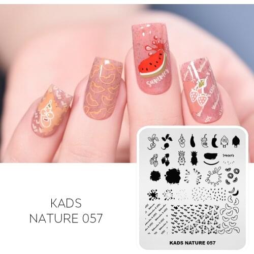 KADS Nail Stamping Plates Nature 057 Nail Art Stencil Template Strawberry Lemon Watermelon Chili Eggplant Turnip Banana Cherry