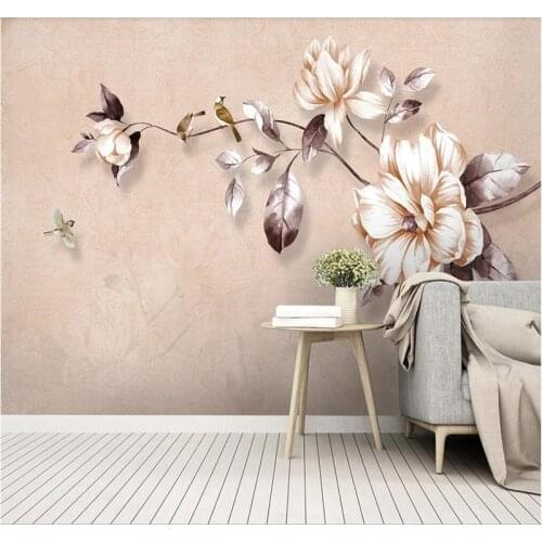 Custom wallpaper fashion retro hand-painted flowers Nordic minimalist American TV background wall-high-end waterproof material