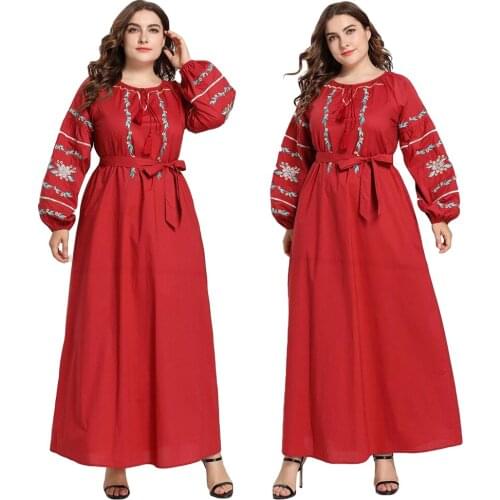 Ramadan Abaya Muslim Women Embroidery Long Sleeve Dress Ethnic Kaftan Dubai Belt Jilbab Party Cocktail Maxi Gown Islamic Robes