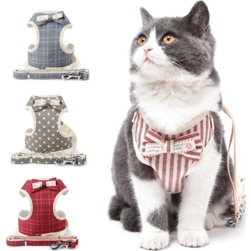 Adjustable Stripe Pet Cat Harness Vest for Cats Breathable Cat Harnesses Leash Set Dog Products for Pets Puppy Chain Lead