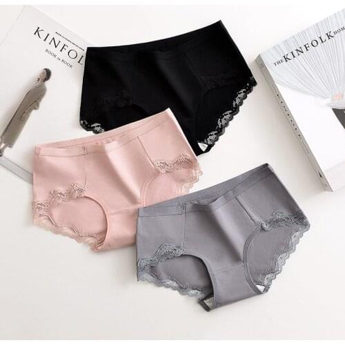 Sexy lace panties, pure cotton mid-waist, seamless womens briefs, breathable and comfortable female student underpants