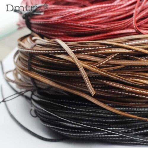 Anslow 3meter/lot 5*2mm Genuine Leather Margin Sewing Cords Flat Leather For Diy Bracelet Necklace Jewelry Cord Material LT0002