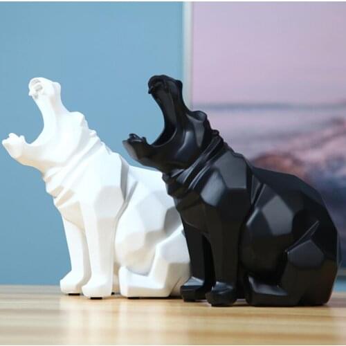 Modern Abstract Hippopotamus Statue Sculpture Geometric Art Statue Resin Furnishing Home New Year Decoration Accessories Gifts