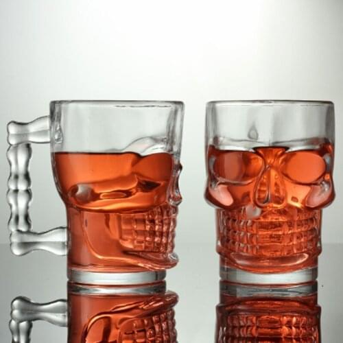 Glass Beer Cup Skull Large with Handle Beer Tea Juice Wine Glass Cups Halloween Party Bar Drinkware стакан Whiskey Cigar кружки