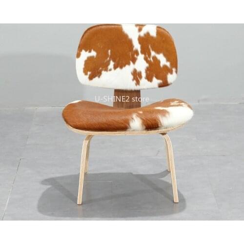 U-BEST Classic Design Modern Lounge Chair plywood pony skin Side Chair Luxury Creative Walnut Veneer Simple Wood Chair