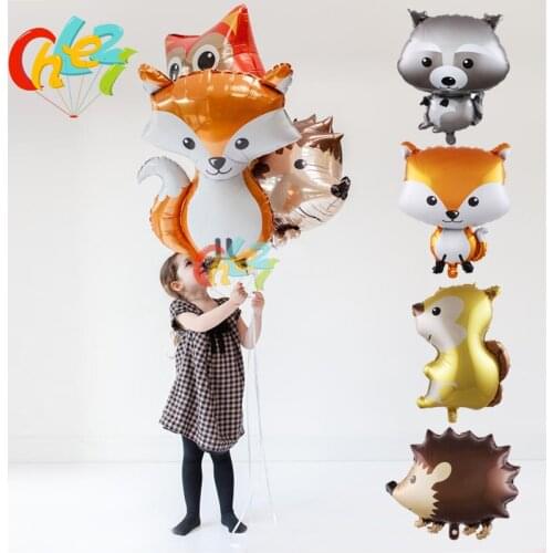 4 pcs Animal Foil Balloons Birthday wedding Forest Party Decorations helium ballons Fox Hedgehog Squirrel Raccoon Baby Shower
