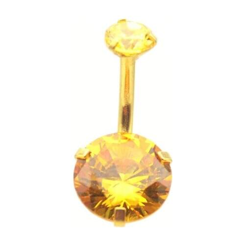 Crystal cz Gem Gold Belly Bar Yellow 14G 8mm 9mm 10mm Navel Ring