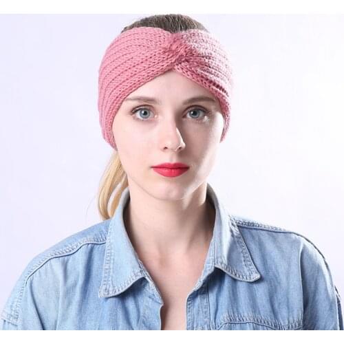 European American Autumn Winter Knitted Hair Accessories Cross Headgear Elastic Wool Warmth Women Sports Headband
