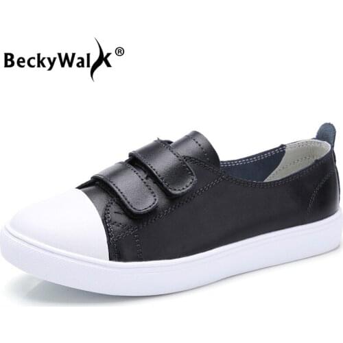 Spring Autumn Women Flats Shoes Ladies Slip On Flat Sneakers Shoes Woman Casual Black White Leather Boat Shoes Women WSH3573