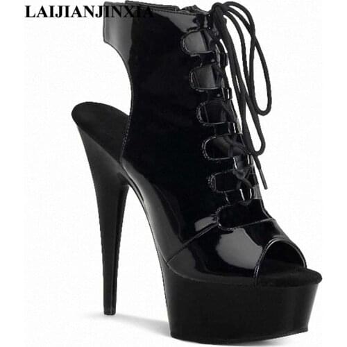 LAIJIANJINXIA Sexy Women Dancing Shoes Nightclub Party 15cm High Heels Thick Platform Slippers Pole Dance Shoes H-108