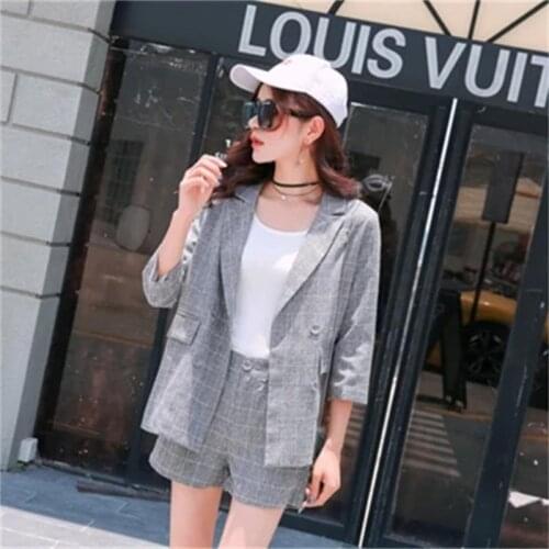 Fashion Plaid suit female New Plaid small suit jacket female short British wind summer shorts two-piece suit women