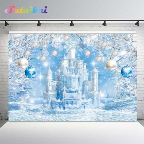 Winter Snow Frozen Castle Theme Backdrop Princess Girl Birthday Cake Smash Party Christmas Decor Photography Background Banner