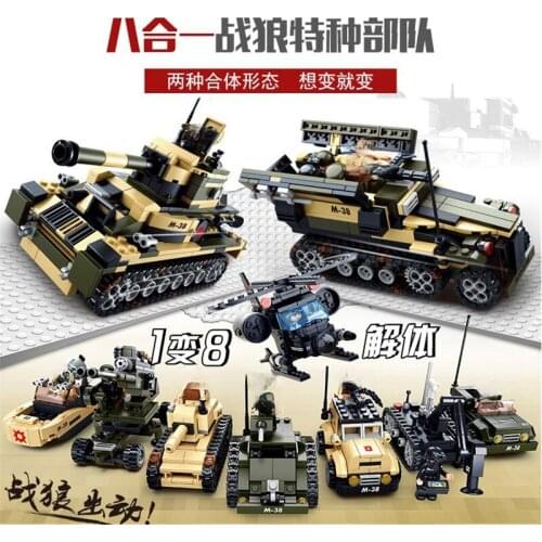 0587 928pcs 8 in 1 military tank helicopter assault car boat building block Bricks Toy Christmas birthday Educational Gifts