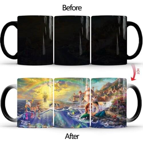 1Pcs New 350ml The Little Mermaid Mugs Heat Sensitive Changing Color Coffee Mug Heat Transforming Magic Ceramic Tea Cups