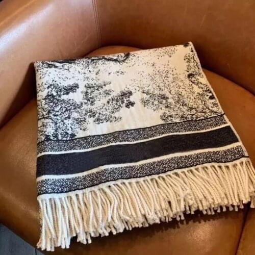 100% Wool Brand New Design Blanket Landscape Painting World Map Animal Letter Logo Tassel Scarf Shawl, 3 color available