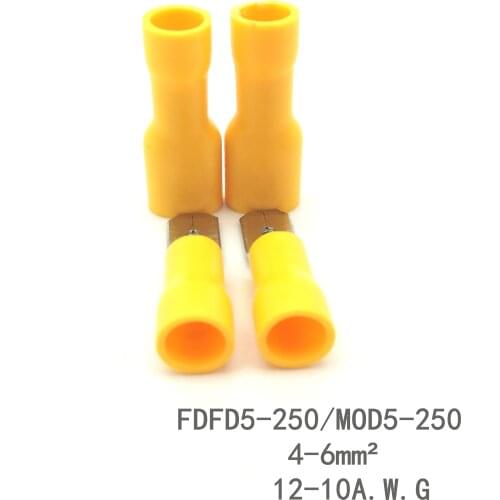 100pcs 50pairs 6.3mm 12-10AWG Female Male Electrical Wiring Connector Insulated Crimp Terminal Spade Red FDFD5-250MDD5-250