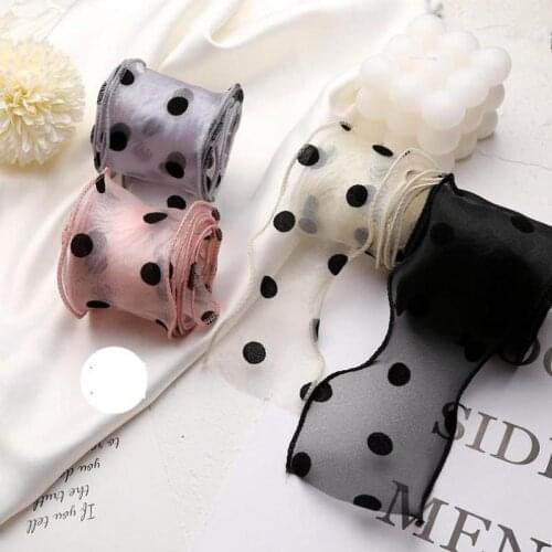 2m/lot Black Dot Wave Chiffon Organza Ribbon Big Bow Material For Hair Accessories Gift Wrapping Decoration Lace Ribbons