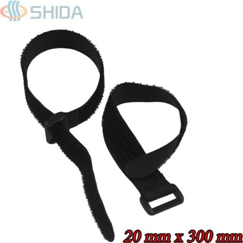 25 pcs 20 MM x 300 MM Reusable Fastening Straps Hook Loop Cable Ties with Plastic Buckles