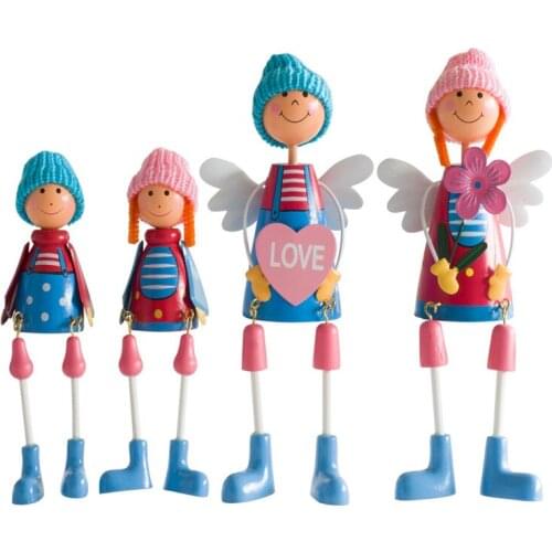 4PCS/SET Creative Gift Parent-Child Hanging Foot Doll Wooden Crafts A Family Of Four Siting And Standing Dolls Home Decor Craft