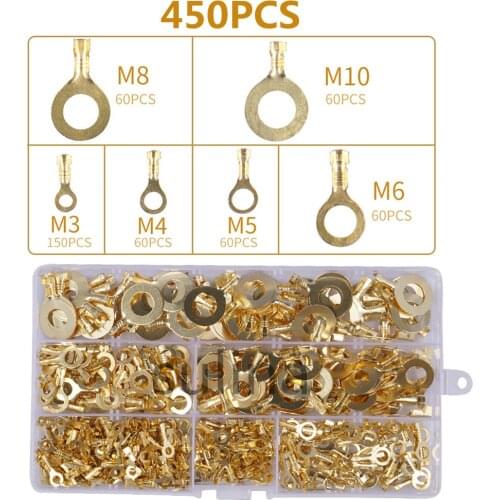 450pcs M3-M10 Electrical Wire Crimp Terminals Connerctors Non-Insulated Ring Lugs Cable Connector Crimper Plier Tools Set