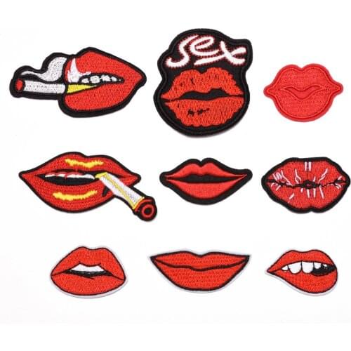 9 kinds Red lips Series For Girl clothes Iron Embroidered Patches For Hat Jeans Sticker Sew-on Ironing Patch Applique DIY Badge