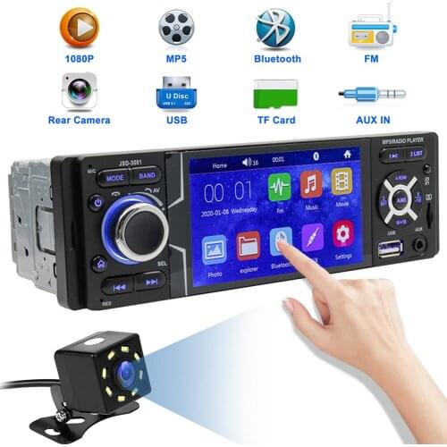 JSD-3001 1 DIN Car Radio Multimedia Video Player 4.1 inch Touch Screen AUX Auto Stereo Head Unit with AUX Cable