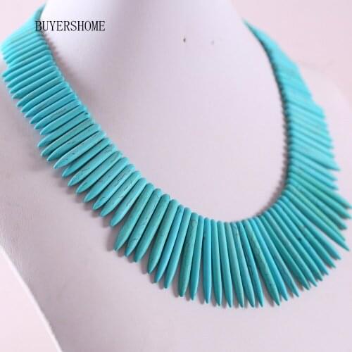 Free Shipping Fashion Jewelry Natural Stone Beads Needle Green Howlite Necklace 18" 1Pcs E344