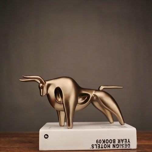BUF Retro Copper Lucky Cow Modern Abstract Fortune Cow Statue Resin Ornaments Home Decoration Accessories Gift Resin Fortune Cow