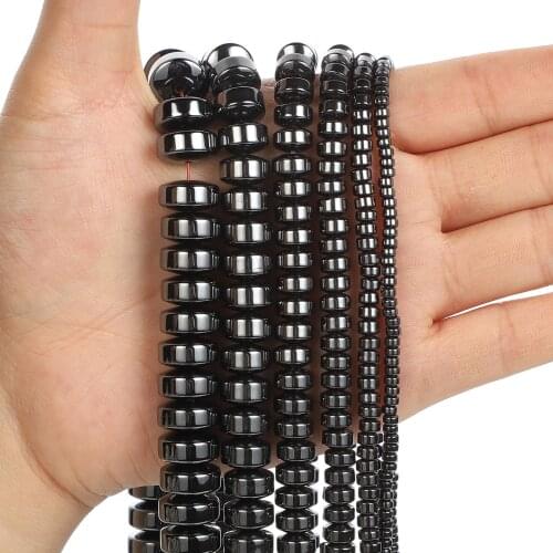 Natural Stone Beads Cylinder Black Hematite Beads Round Loose Beads For Jewelry Making DIY Bracelet Accessories