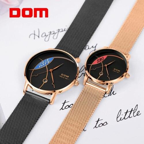Couple Watch DOM Fashion Quartz Watch Women Luxury stainless steel Quartz Watch Mens Wristwatch For lovers Valentines Day Gift