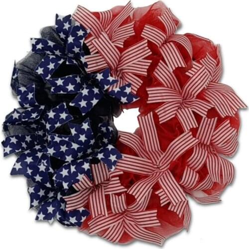 Independence Day Colorful Wreath 18-inch Wall Hanging Garland Patriotism Home Decor Patriotic Flag Burlap Decorative Accessory