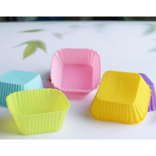 6pcs Embellishment Colorful Square Shape Silicone Cupcake Liners Mold Muffin CupCake Bakeware Baking Pastry Tool Random Color