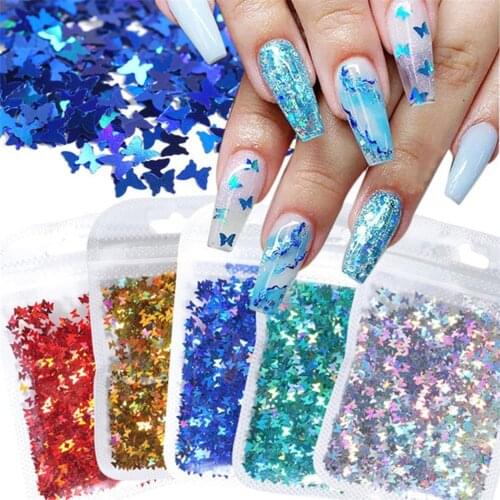 Butterfly Holographic Flakes Nail Glitter Sequins Decor Manicure Tips Slices Nail accessories стразы для ногтей