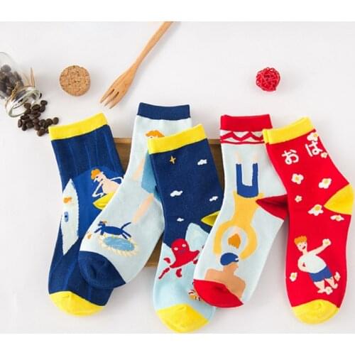 1Pair/lot Hot Sale Fashion Printing Winter Autumn Warm Cotton Girls Socks Red Blue Lady Calcetines Casual Meias A080