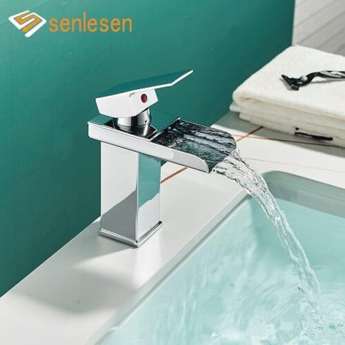 Senlesen Waterfall Basin Faucet Chrome Bathroom Brass Tap Vanity Sink Mixer Faucet Hot & Cold Water