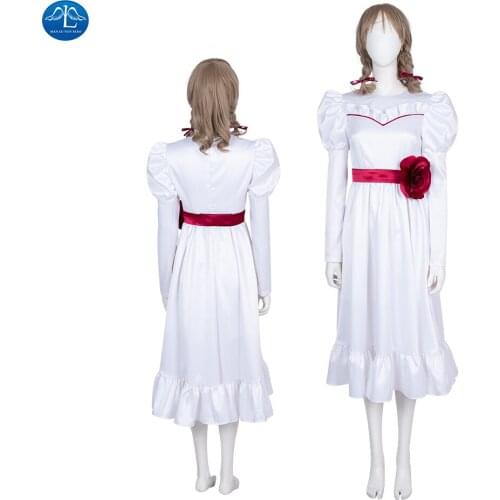 ManLuYunXiao Annabelle Costume Girl White Dress Doll Annabelle Cosplay for Kids Adult Women Halloween Costume Custom Made