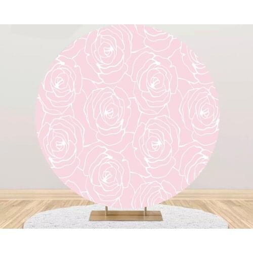 Round circle background pink baby shower birthday backdrop white rose girl princess Party decor table Covers YY-578