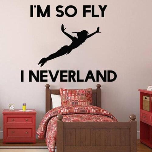 Peter Pan Wall Decals I'm so Fly I Never Land Cartoon Elf Sticker Bedroom For Kids Girl Boy Vinyl Wall Stickers Home Decor S278