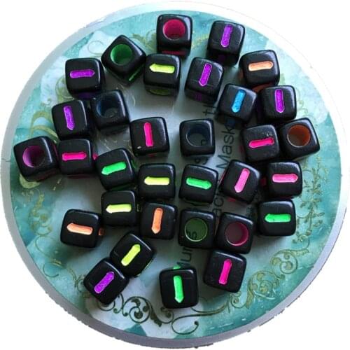 Neon Colors Cube Acrylic Letter Beads 100pcs 7*7mm Big Hole Square Plastic Alphabet Jewelry Initial I English Letters Beads