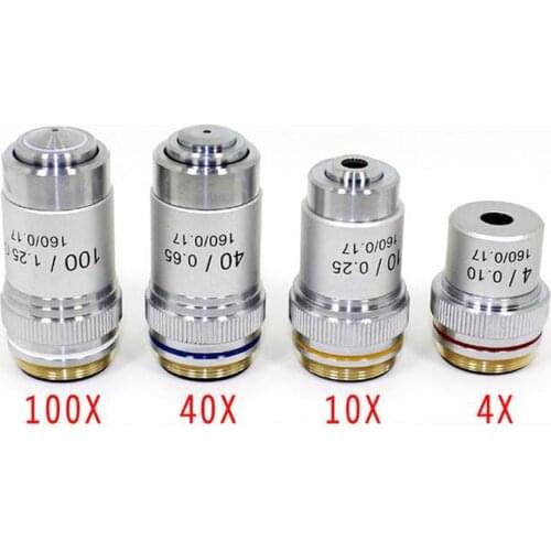 Wholesale 195 Biological Microscope achromatic objective lenses set 4X 10X 40X 100X Microscope Parts Accessories