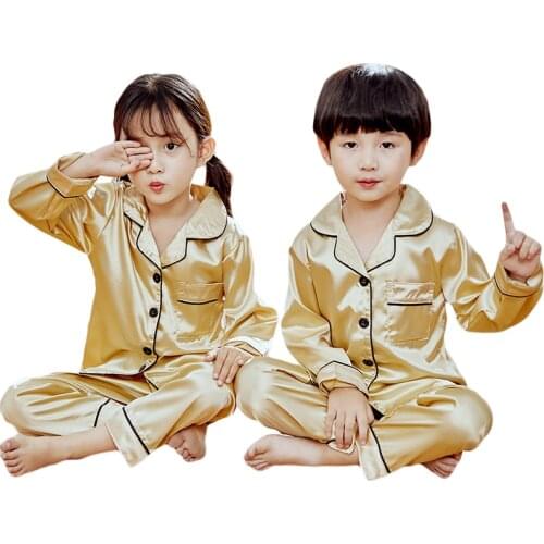 Girls Pajamas 2020 Autumn Winter Long Sleeve Childrens Sleepwear Set Silk Pajamas Suit Boys Pyjamas Sets for Kids Homewear Set