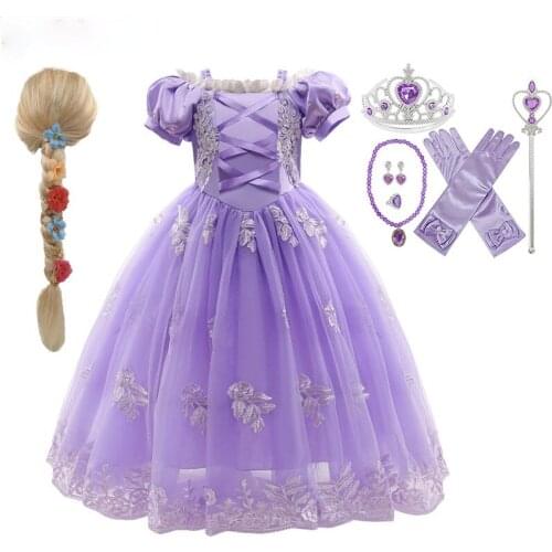 Girls Princess Rapunzel Cosplay Dress Up Kids Christmas Halloween Tulle Fancy Girls Birthday