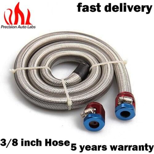 Stainless Steel Braided Fuel Oil Gas Line Hose Air w/ Two Clamps