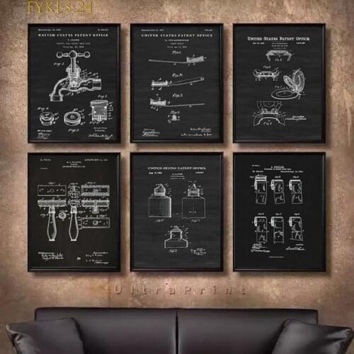 Simple Retro Line Toilet Toothbrush Toilet Paper Canvas Poster Home Art Wall Mural Modern Mural Decoration